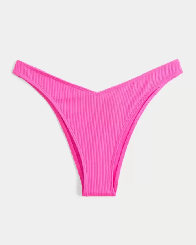 Gerippte Cheekiest-Bikinihose mit hohem Beinausschnitt und V-Taille Gerippte Cheekiest-Bikinihose mit hohem Beinausschnitt und V-Taille
