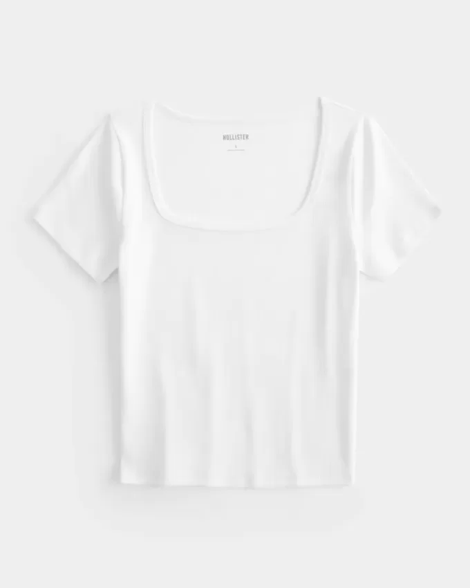 Geripptes Baby-T-Shirt mit eckigem Ausschnitt Geripptes Baby-T-Shirt mit eckigem Ausschnitt