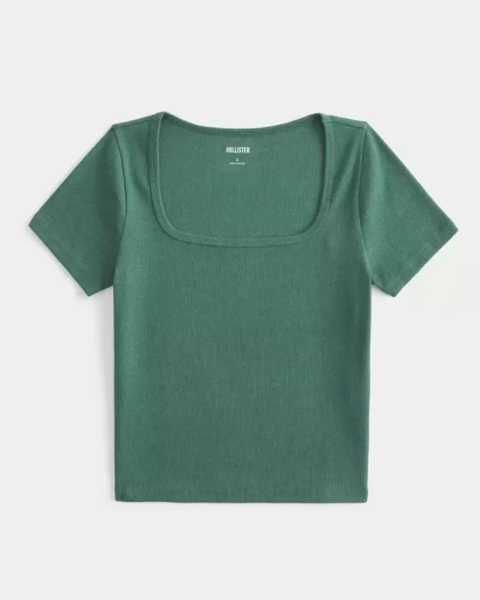 Geripptes Baby-T-Shirt mit eckigem Ausschnitt Geripptes Baby-T-Shirt mit eckigem Ausschnitt