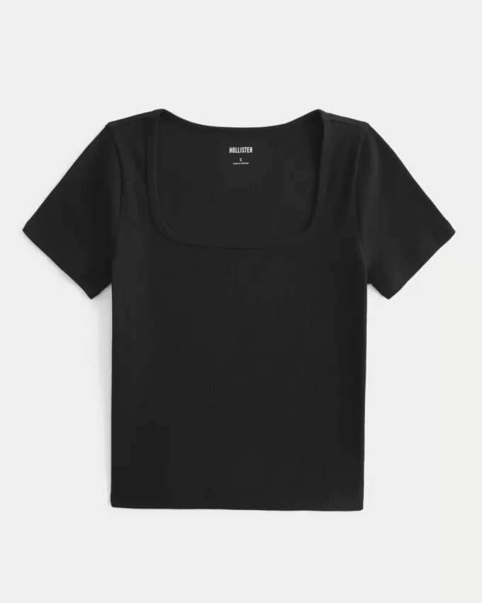 Geripptes Baby-T-Shirt mit eckigem Ausschnitt Geripptes Baby-T-Shirt mit eckigem Ausschnitt