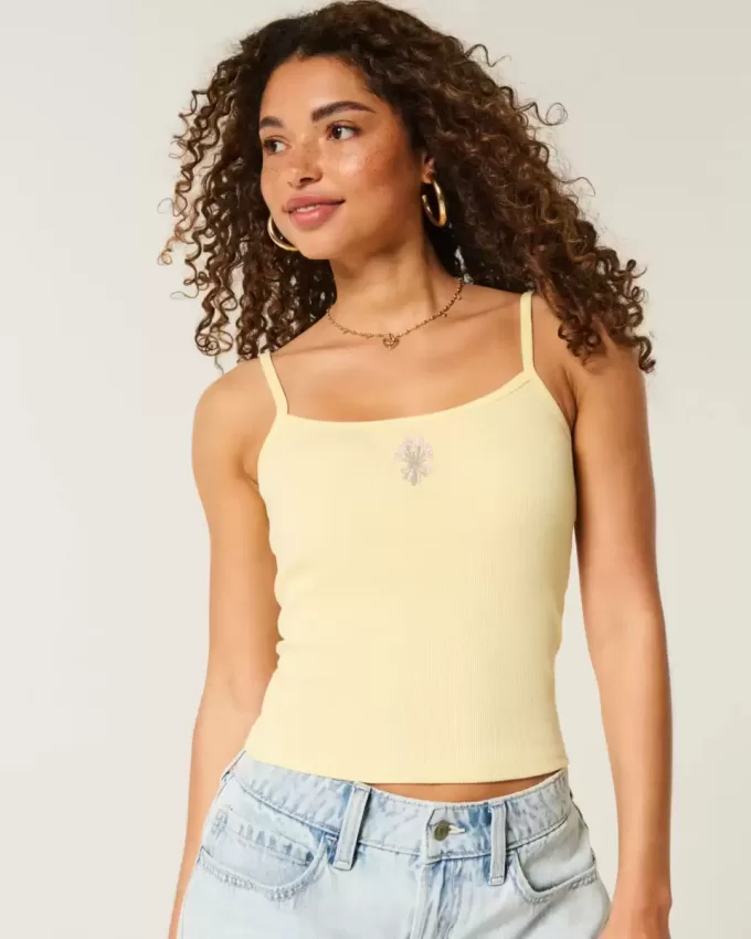 Geripptes Camisole mit Blumengrafik Geripptes Camisole mit Blumengrafik