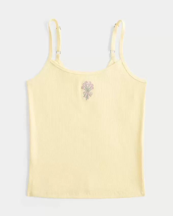 Geripptes Camisole mit Blumengrafik Geripptes Camisole mit Blumengrafik