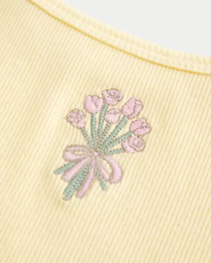 Geripptes Camisole mit Blumengrafik Geripptes Camisole mit Blumengrafik