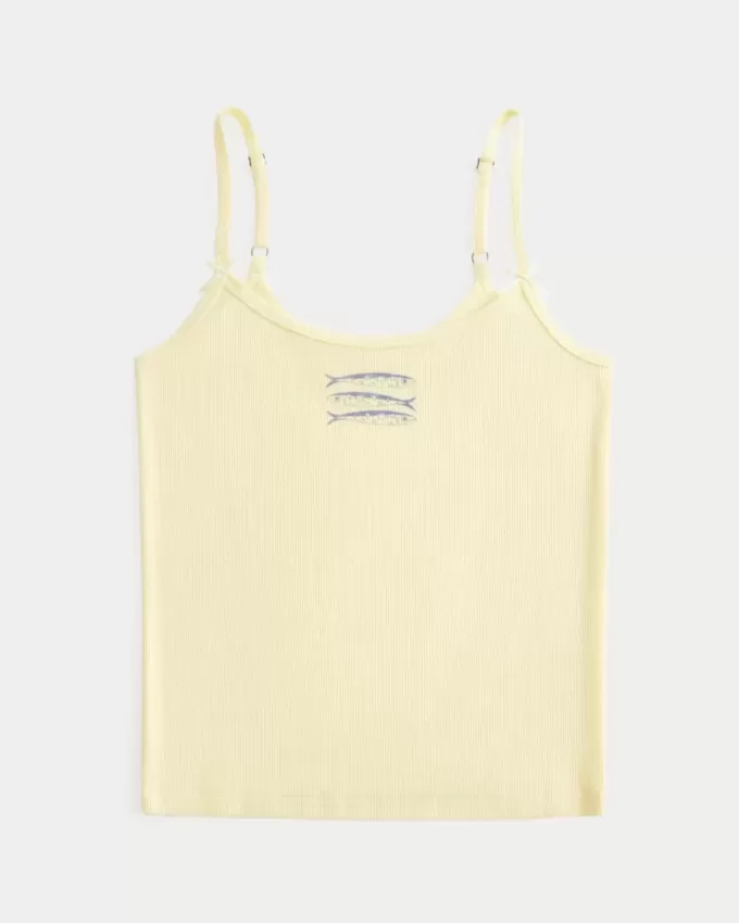 Geripptes Camisole mit Fisch-Grafik Geripptes Camisole mit Fisch-Grafik