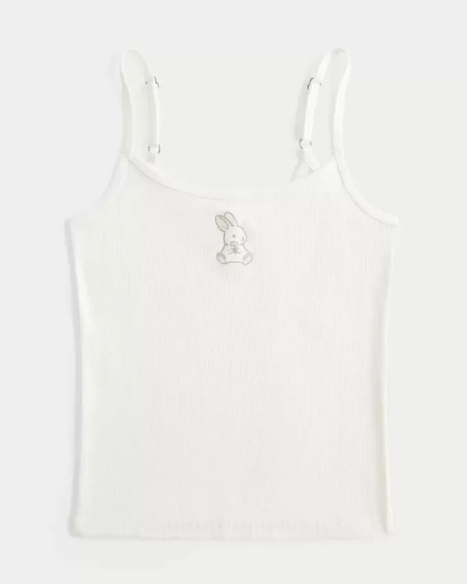 Geripptes Camisole mit Kaninchen-Grafik Geripptes Camisole mit Kaninchen-Grafik