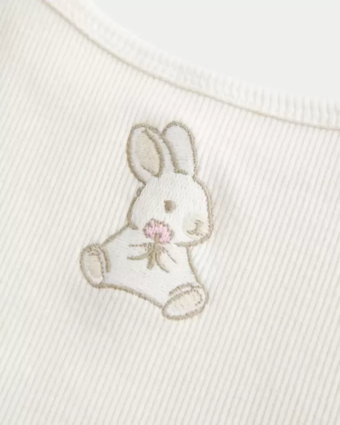 Geripptes Camisole mit Kaninchen-Grafik Geripptes Camisole mit Kaninchen-Grafik
