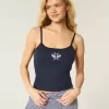 Geripptes Camisole mit Schwanengrafik Geripptes Camisole mit Schwanengrafik