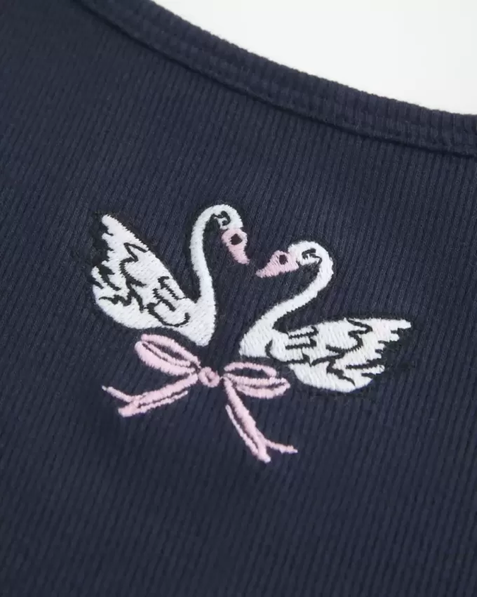 Geripptes Camisole mit Schwanengrafik Geripptes Camisole mit Schwanengrafik