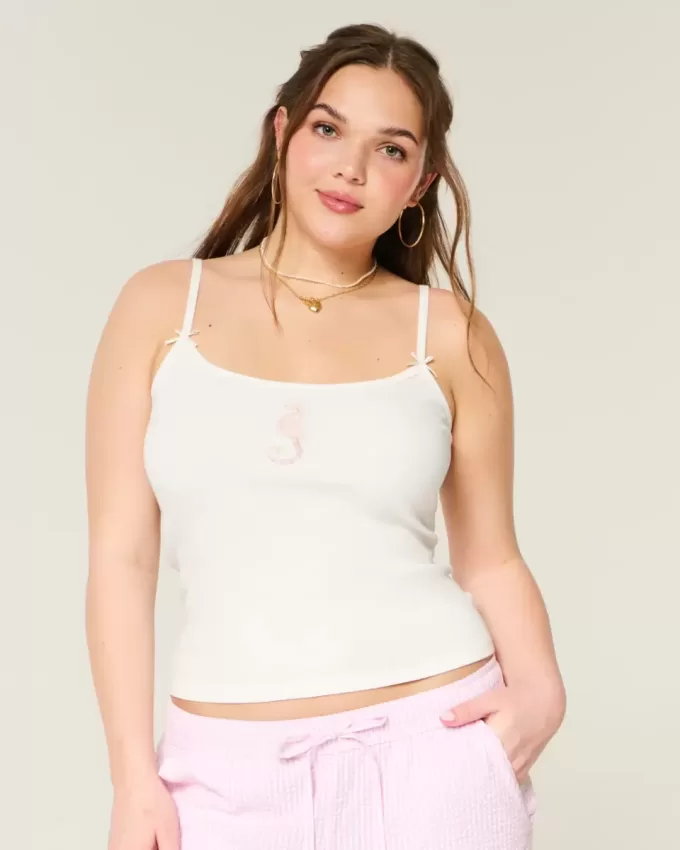 Geripptes Camisole mit Seepferdchen-Grafik Geripptes Camisole mit Seepferdchen-Grafik