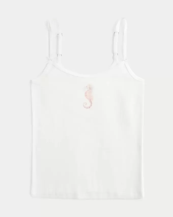 Geripptes Camisole mit Seepferdchen-Grafik Geripptes Camisole mit Seepferdchen-Grafik