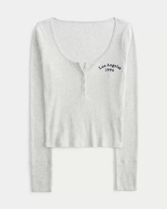 Geripptes Henley mit Los Angeles-Grafik Geripptes Henley mit Los Angeles-Grafik