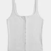 Geripptes Tanktop mit durchgehender Knopfleiste und quadratischem Ausschnitt Geripptes Tanktop mit durchgehender Knopfleiste und quadratischem Ausschnitt