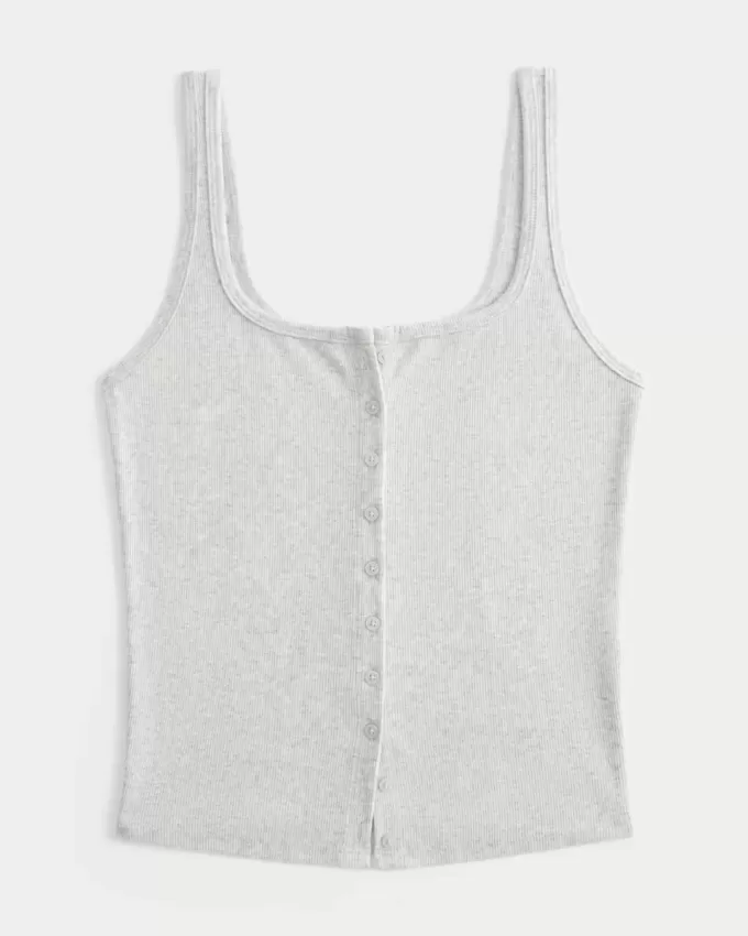 Geripptes Tanktop mit durchgehender Knopfleiste und quadratischem Ausschnitt Geripptes Tanktop mit durchgehender Knopfleiste und quadratischem Ausschnitt