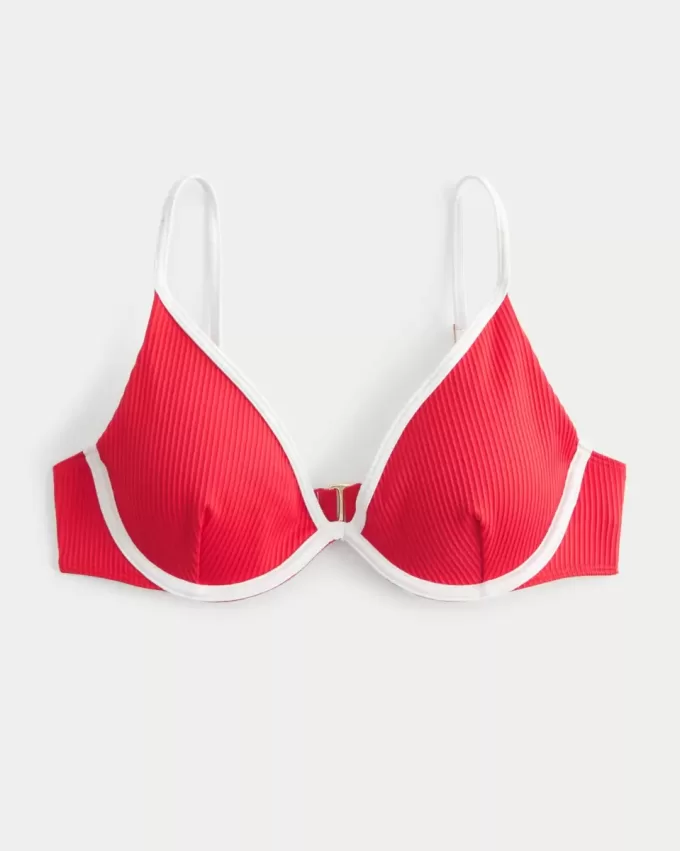 Geripptes, tiefes Bikinioberteil mit Bügeln Geripptes, tiefes Bikinioberteil mit Bügeln