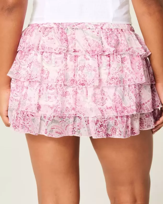 Gestufter Mini-Skort aus Chiffon Gestufter Mini-Skort aus Chiffon