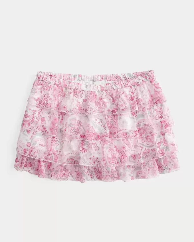 Gestufter Mini-Skort aus Chiffon Gestufter Mini-Skort aus Chiffon