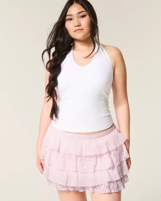 Gestufter Mini-Skort aus Spitzen-Chiffon Gestufter Mini-Skort aus Spitzen-Chiffon