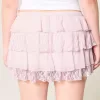 Gestufter Mini-Skort aus Spitzen-Chiffon Gestufter Mini-Skort aus Spitzen-Chiffon