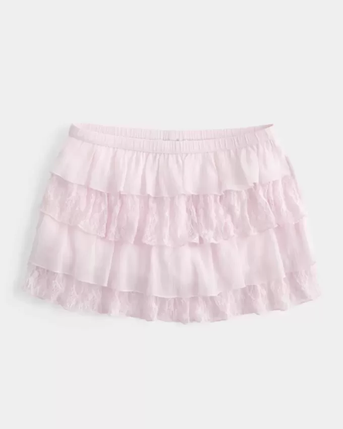 Gestufter Mini-Skort aus Spitzen-Chiffon Gestufter Mini-Skort aus Spitzen-Chiffon