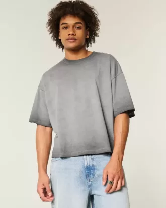 Gewaschenes Baggy Crop T-Shirt mit Rundhalsausschnitt