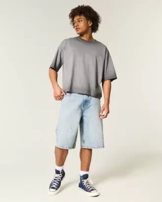 Gewaschenes Baggy Crop T-Shirt mit Rundhalsausschnitt