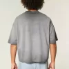 Gewaschenes Baggy Crop T-Shirt mit Rundhalsausschnitt Gewaschenes Baggy Crop T-Shirt mit Rundhalsausschnitt