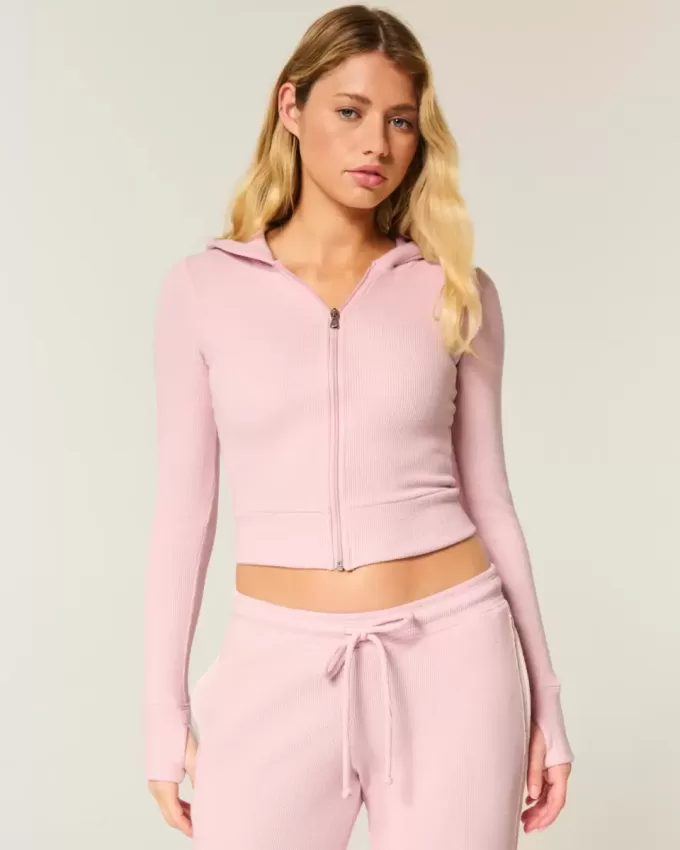 Gilly Hicks – Kapuzenjacke mit Waffelmuster und Reißverschluss Gilly Hicks – Kapuzenjacke mit Waffelmuster und Reißverschluss