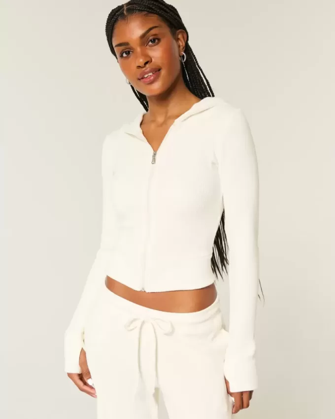 Gilly Hicks – Kapuzenjacke mit Waffelmuster und Reißverschluss Gilly Hicks – Kapuzenjacke mit Waffelmuster und Reißverschluss