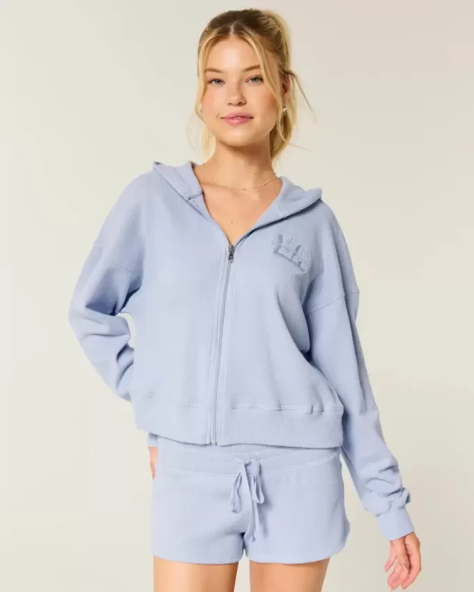 Gilly Hicks – Kapuzenpullover mit Waffelmuster und Reißverschluss Gilly Hicks – Kapuzenpullover mit Waffelmuster und Reißverschluss