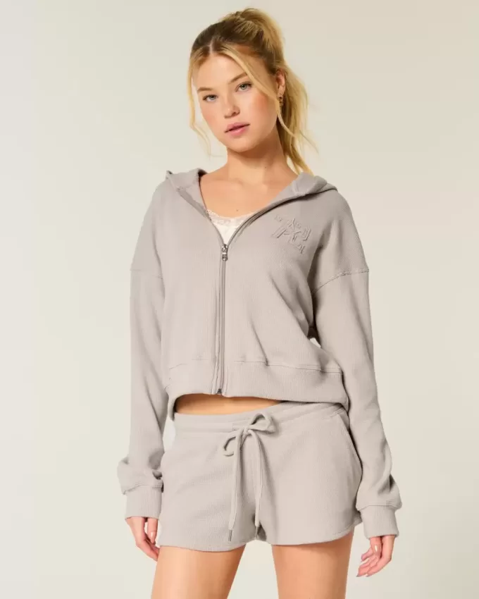 Gilly Hicks – Kapuzenpullover mit Waffelmuster und Reißverschluss Gilly Hicks – Kapuzenpullover mit Waffelmuster und Reißverschluss