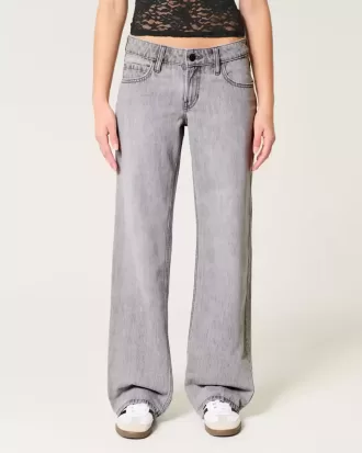 Graue Baggy-Jeans mit niedriger Taille