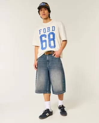 Halbhohe Denimhose in mittlerer Waschung