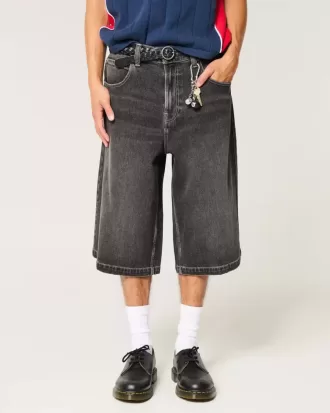 Halblange Skater-Baggy-Jeans in verwaschenem Schwarz