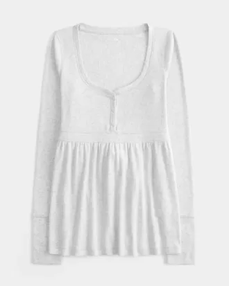 Henley-Babydoll-Oberteil mit Bindeband hinten Henley-Babydoll-Oberteil mit Bindeband hinten