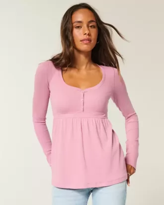 Henley-Babydoll-Oberteil mit Bindeband hinten Henley-Babydoll-Oberteil mit Bindeband hinten
