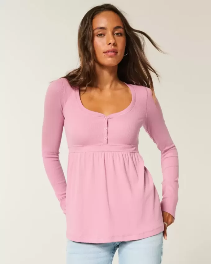 Henley-Babydoll-Oberteil mit Bindeband hinten Henley-Babydoll-Oberteil mit Bindeband hinten