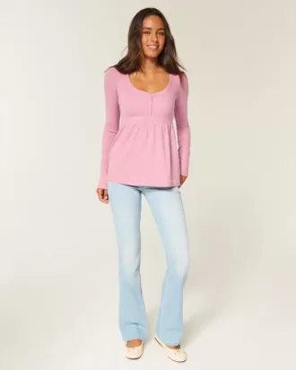 Henley-Babydoll-Oberteil mit Bindeband hinten Henley-Babydoll-Oberteil mit Bindeband hinten