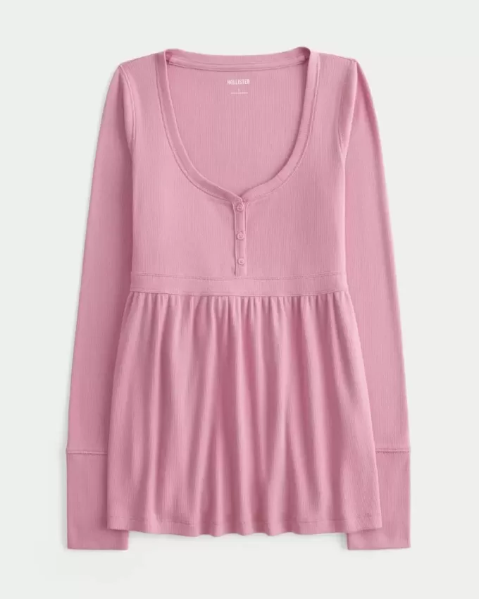 Henley-Babydoll-Oberteil mit Bindeband hinten Henley-Babydoll-Oberteil mit Bindeband hinten