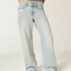 High-Rise Baggy-Jeans in Distressed-Optik in heller Waschung