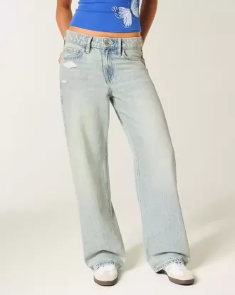 High-Rise Baggy-Jeans in Distressed-Optik in heller Waschung