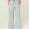 High-Rise Baggy-Jeans in Distressed-Optik in heller Waschung