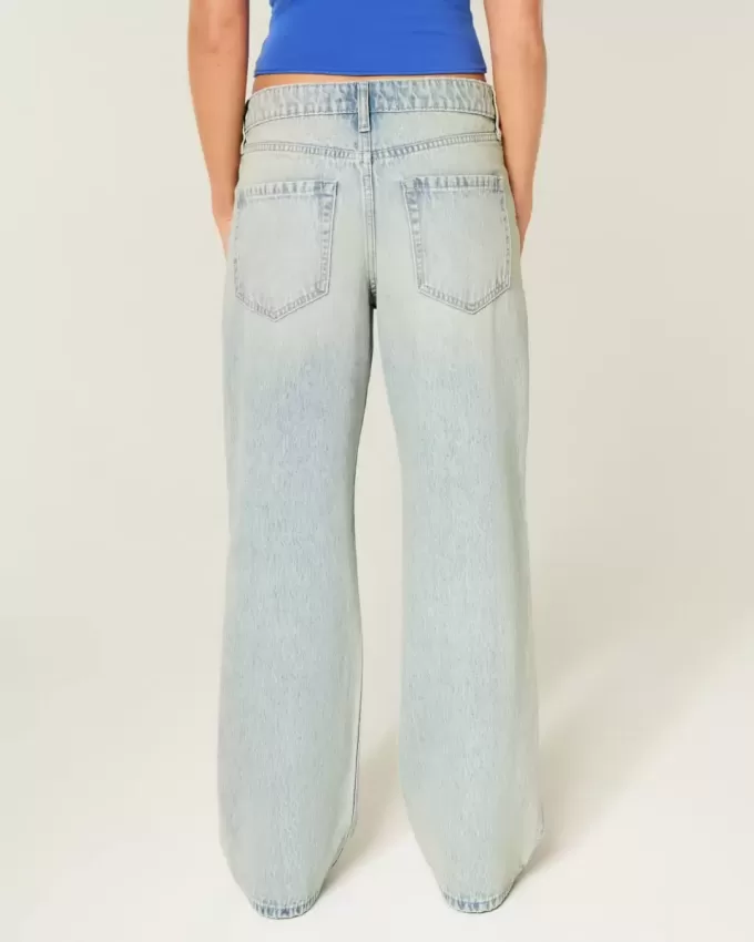 High-Rise Baggy-Jeans in Distressed-Optik in heller Waschung