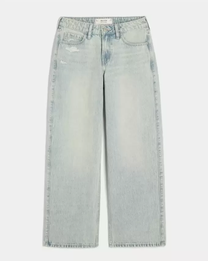 High-Rise Baggy-Jeans in Distressed-Optik in heller Waschung