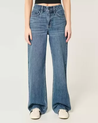 High-Rise Baggy-Jeans in mittlerer Waschung