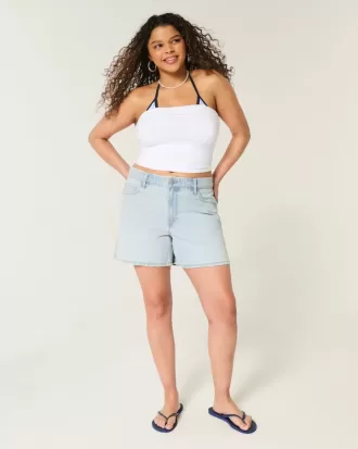 High-Rise Baggy-Jeansshorts in heller Waschung, 5″