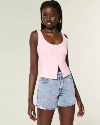 High-Rise Baggy-Jeansshorts mit mittlerer Waschung und Muschelstickerei, 5″