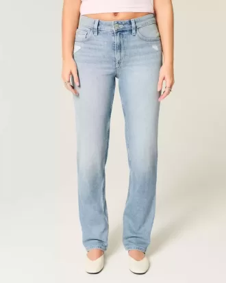 High-Rise Distressed-Jeans in heller Waschung mit geradem Bein