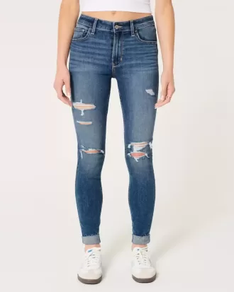 High-Rise-Risse, zerrissene Super Skinny Jeans in mittlerer Waschung