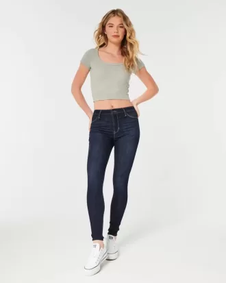 Hoch geschnittene Jeans-Leggings in dunkler Waschung