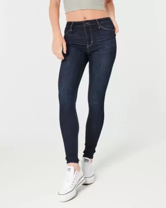 Hoch geschnittene Jeans-Leggings in dunkler Waschung